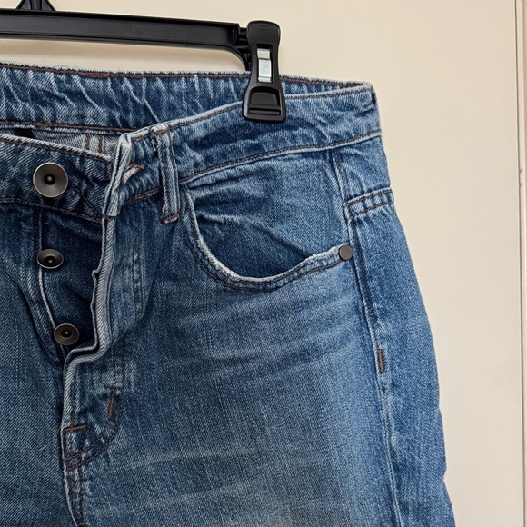 Helmut Lang High Rise Crop Slim Blue Denim Jeans with Frayed Hem - Picture 2 of 7